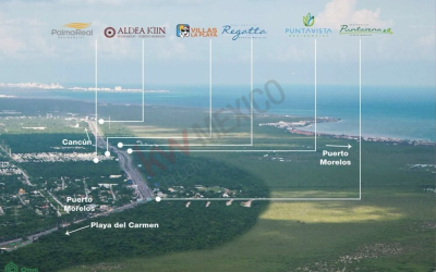 #106 Puerto Morelos - Regatta 3 BD 4 BA Condo location in reference to the Puerto Morelos beach, Cancun and Playa del Carmen