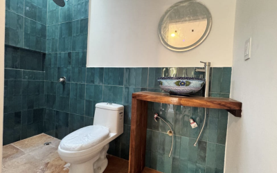 #106 Puerto Morelos - Regatta 3 BD 4 BA Condo with custom local hardwood vanity and tiled floor and shower.