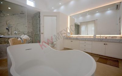 #114 Riviera Maya single family home with luxurious master bathroom featuring a tub, double vanity and shower