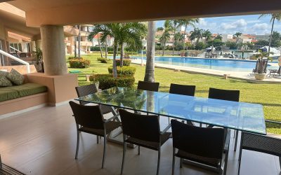 #23 Isla Dorada, Cancun - Luxury Furnished house covered patio with dining area overlooking the pool