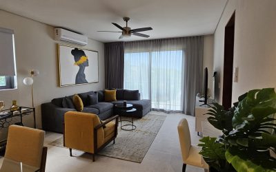 #34 PortoBlu #302 luxury 3rd floor condo Puerto Morelos living room dining room
