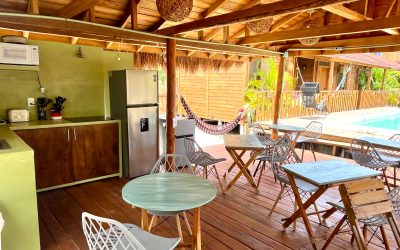 Botique Hotel Holbox covered outdoor dining and kitchen area off the pool